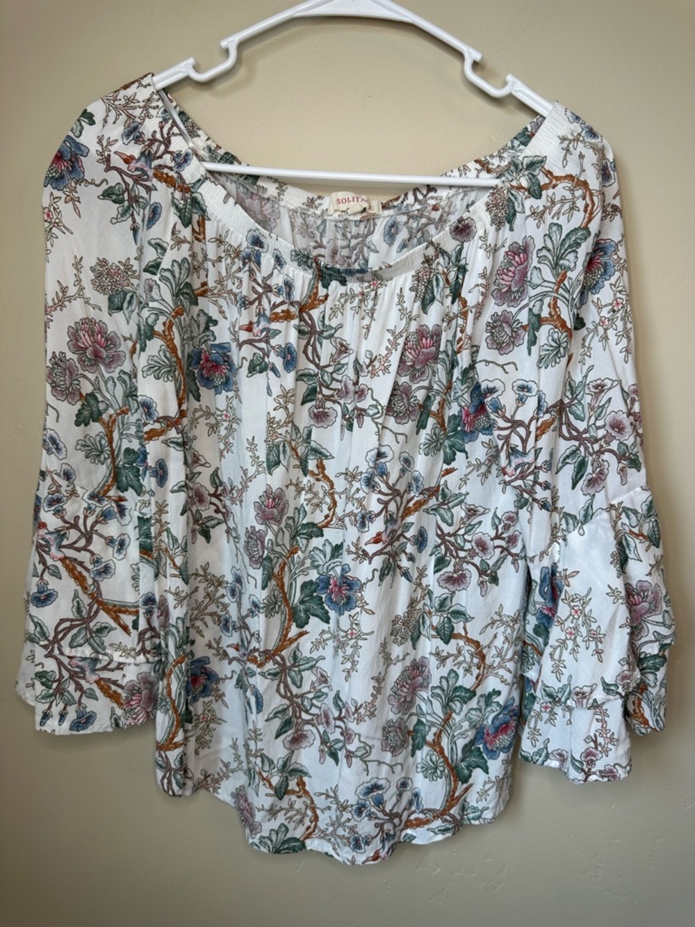 Solitaire White Floral Boho Hippie Blouse